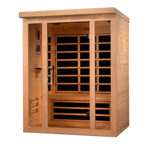 Vila Ultra Low EMF FAR Infrared Sauna - Natural hemlock wood construction with Tempered glass door in a white background front view