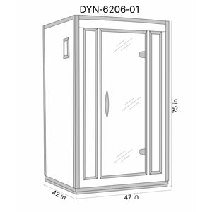 Dynamic San Marino 2-person Low EMF (Under 8MG) FAR Infrared Sauna (Canadian Hemlock) Dimension Drawing DYN‐6206‐01 - Vital Hydrotherapy