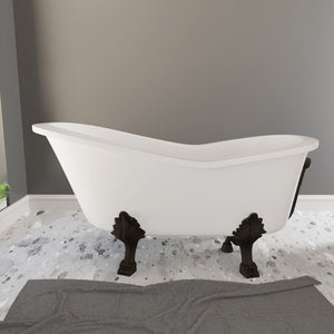 Cambridge Plumbing Slipper Dolomite Mineral Composite Clawfoot Tub with Feet (Oil Rubbed Bronze) and Drain Assembly - 24"H x 62"L x 30"W - ES-ST62-NH - Vital Hydrotherapy