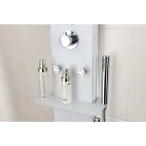 Anzzi Donna 60 Inch Six Directional Acu-stream Body Jets Shower Panel with Swiveling Overhead Rainfall Shower Head, Three Shower Control Knobs and Euro-grip Handheld Sprayer - White Deco-glass Body - SP-AZ026 - Vital Hydrotherapy