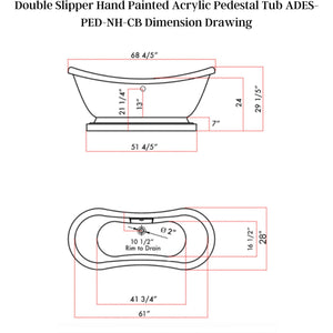 Cambridge Plumbing Double Slipper Hand Painted Acrylic Pedestal Tub Dimension Drawing