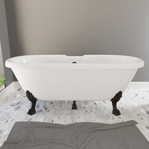 Cambridge Plumbing Double Ended Dolomite Mineral Composite Clawfoot Tub with Feet (Oil Rubbed Bronze) and Drain Assembly and No Faucet Holes - 23"H x 69"L x 31.5"W - ES-DE69-NH - Vital Hydrotherapy