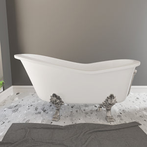 Cambridge Plumbing Slipper Dolomite Mineral Composite Clawfoot Tub with Feet (Brushed Nickel) and Drain Assembly - 24"H x 62"L x 30"W - ES-ST62-NH - Vital Hydrotherapy