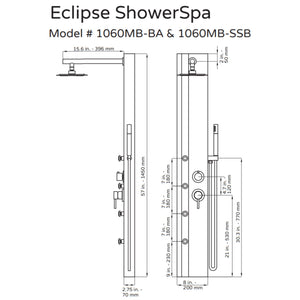 PULSE ShowerSpas Eclipse Matte Black ShowerSpa 1060MB-BA Specification Drawing - Vital Hydrotherapy