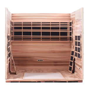 Enlighten Sauna Infrared and Dry Traditional Hybrid Diamond 8 Person Outdoor Low EMF Sauna - Canadian Cedar - Carbon Heaters - Interior View - Vital Hydrotherapy