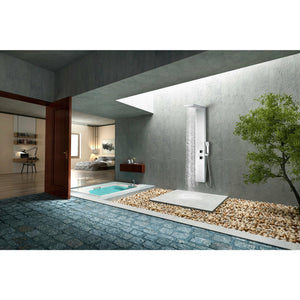 Anzzi Expanse 57 Inch Full Body Shower Panel with Heavy Rain Shower Head with Cascading Waterfall, Two Shower Control Knobs, Two Acu-stream Vector Massage Body Jet Sets and One Euro-grip Free Range Hand Sprayer in Brushed Steel SP-AZ041 - Lifestyle - Vital Hydrotherapy