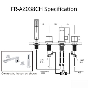 Anzzi Vernal 2-Handle Deck-Mount Roman Tub Faucet Specification Drawing