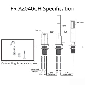 Anzzi Alamere Single-Handle Deck-Mount Roman Tub Faucet in Chrome FR-AZ040CH - Specification Drawing