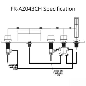Anzzi Della 3-Handle Deck-Mount Roman Tub Faucet in Chrome FR-AZ043CH - Specification Drawing
