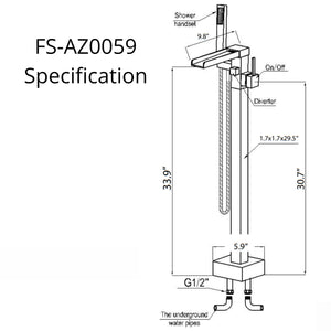 Anzzi Union 2-Handle Claw Foot Tub Faucet with Hand Shower Specification Drawing - Vital Hydrotherapy