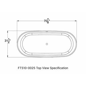 Anzzi Sabbia 5.9 ft. Solid Surface Classic Freestanding Soaking Bathtub in Matte White Specification Drawing - Top View - Vital Hydrotherapy