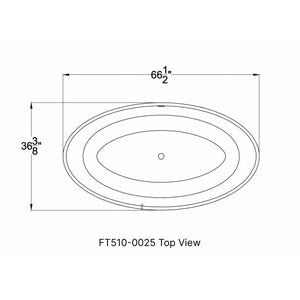 Anzzi Cestino 5.5 ft. Solid Surface Classic Freestanding Soaking Bathtub in Matte White Specification Drawing - Top View - Vital Hydrotherapy