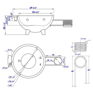 ALFI FireHotTub The Round Fire Burning Portable Outdoor Hot Bath Tub dimension drawing