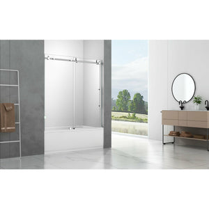 Legion Furniture GD9056-60-s 56" - 60" Single Sliding Shower Door Set With Hardware GD9056-60-s - Glass Type: Clear - Stainless Steel Construction - Chrome - Steel Rollers Closing - Overall Size: 60″ W X 65″ H - Lifestyle Setting - GD9056-60-S - Vital Hydrotherapy