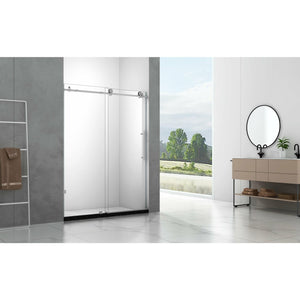 Legion Furniture 61" - 65" Single Sliding Frameless Glass Shower Door Set GD9061-65 - Glass Type: Clear - Stainless Steel Construction - Brushed Nickel - Steel Rollers Closing - Overall size: 65″ W x 75″ H - Lifestyle Setting - GD9061-65 - Vital Hydrotherapy