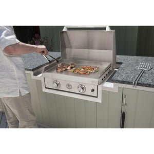 Le Griddle-2 burner gas - Stainless steel, Removable stainless steel griddle plate, Ventilation grill, curved tray with safety valve and thermocouple - cooking meat and vegetables - in the outdoor kitchen