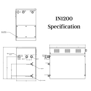 12 KW QuickStart Acu-Steam Bath Generator Specification drawing - Vital Hydrotherapy
