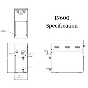 6 KW QuickStart Acu-Steam Bath Generator Specification drawing - Vital Hydrotherapy