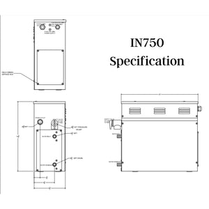 7.5 KW QuickStart Acu-Steam Bath Generator Specification drawing - Vital Hydrotherapy