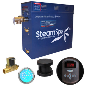 SteamSpa Indulgence 9 KW QuickStart Acu-Steam Bath Generator Package IN900 - Stainless Steel - Oil rubbed bronze finish - 16 in. L x 6.5 in. W x 14.5 in. H - Includes a 9kW QuickStart Acu-Steam Bath Generator, Control Panel, Oil rubbed bronze Steam head, Chroma therapy Light, Pressure Relief Valve, with built-in auto drain - Vital Hydrotherapy
