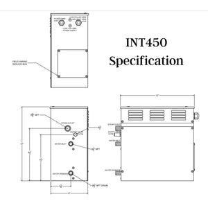 4.5 KW QuickStart Acu-Steam Bath Generator Specification Drawing - Vital Hydrotherapy
