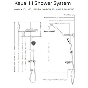 PULSE ShowerSpas Shower System - Kauai III Shower System 1011-III Specification Drawing - Vital Hydrotherapy