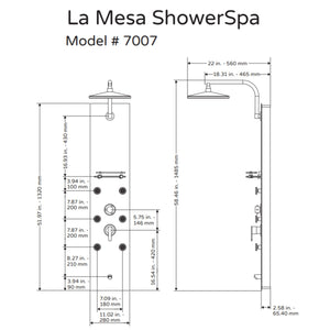 PULSE ShowerSpas Brushed Copper Shower Panel - La Mesa ShowerSpa 7007 Specification Drawing - Vital Hydrotherapy