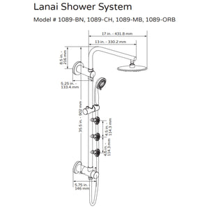 PULSE ShowerSpas Shower System - Lanai Shower System 1089 Specification Drawing - Vital Hydrotherapy
