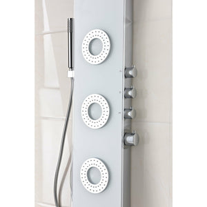 Anzzi Three Directional Acu-stream Body Jets, Four Shower Control Knobs and Euro-grip Free Range Hand Sprayer in White Deco-glass Body SP-AZ8090 - Vital Hydrotherapy