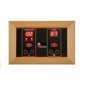 Maxxus Low EMF FAR Infrared Sauna - 2 Personnterior/exterior LED control panel in a white background