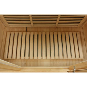 Maxxus Avignon Edition Near Zero EMF FAR Infrared Sauna - 3 Person Natural Canadian Red Cedar floor close up view