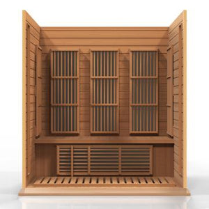 Maxxus Infrared Canadian Red Cedar sauna 3 person inside partial build view