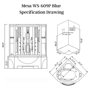 Mesa Steam Shower WS-609P Specification Drawing - Vital Hydrotherapy