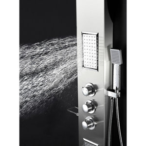 Anzzi Deco-Glass Shampoo Shelfs, Heavy Rain Shower Head With Cascading Waterfall, Acu-stream Directional Body Jets, Shower Control Knobs and Euro-grip Handheld Sprayer in Brushed Steel SP-AZ8094 - Vital Hydrotherapy