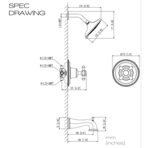 Anzzi Mesto Series 1-Handle 2-Spray Tub and Shower Faucet Specification Drawing SH-AZ0 - Vital Hydrotherapy