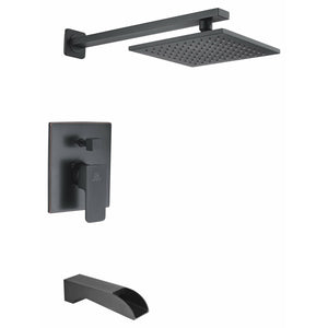 Anzzi Mezzo Series Single Handle, Spray Tub and Shower Faucet - Heavy Rain Showerhead - Matte Black - SH-AZ0 - Vital Hydrotherapy