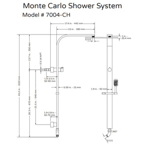 PULSE ShowerSpas Chrome Shower System - Monte Carlo Shower System 7004-CH Specification Drawing - Vital Hydrotherapy