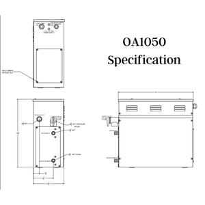 10.5 KW QuickStart Acu-Steam Bath Generator Specification drawing OA1050 - Vital Hydrotherapy