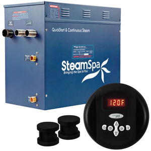 SteamSpa Oasis 6 KW QuickStart Acu-Steam Bath Generator Package OA600 - 16 in. L x 6.5 in. W x 14.5 in. H - Stainless Steel - Matte Black - Includes a 6kW QuickStart Acu-Steam Bath Generator, Control Panel, Two Steam head, Pressure Relief Valve - Vital Hydrotherapy