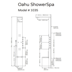 PULSE ShowerSpas Matte Brushed Stainless Steel Shower Panel - Oahu ShowerSpa 1035 Specification Drawing - Vital Hydrotherapy