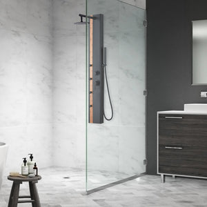 PULSE ShowerSpas Eclipse Matte Black ShowerSpa - Aluminum body - with 8 inch rain showerhead, 4 single function body jets, Single function wand hand shower, Brass diverter and pressure balance valve - Lifestyle setting - 1060MB-BA - Vital Hydrotherapy