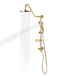 PULSE ShowerSpas Shower System - Kauai III Shower System 1011-1.8GPM - with 8" Rain showerhead with soft tips, Five-function hand shower with 59" double-interlocking stainless steel hose, Brass slide bar, soap dish, diverter, and shower arm - Brushed Gold - Vital Hydrotherapy