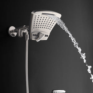 PULSE ShowerSpas Shower System - PowerShot Shower System - Unique and modern curved 8” rain showerhead with diverter (Waterfall) - Brushed Nickel - 1056 - Vital Hydrotherapy