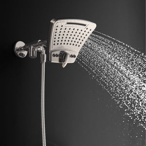 PULSE ShowerSpas Shower System - PowerShot Shower System - Unique and modern curved 8” rain showerhead with diverter (Rain showerhead) - Brushed Nickel - 1056 - Vital Hydrotherapy
