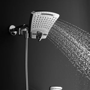 PULSE ShowerSpas Shower System - PowerShot Shower System - Unique and modern curved 8” rain showerhead with diverter  (Rain showerhead) - Polished Chrome - 1056 - Vital Hydrotherapy