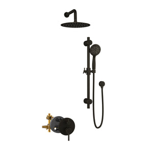 PULSE ShowerSpas Combo Shower System - 10 inch rain showerhead, 5-function stainless steel hand shower, Brass shower arm, Brass slide bar, Thru-temp pressure balance mixing valve and brass diverter - Oil rubbed bronze - 3006 - Vital Hydrotherapy