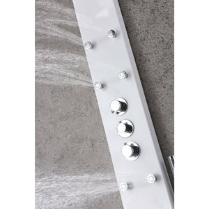 Anzzi Six Directional Acu-stream Body Jets, Three Shower Control Knobs and Euro-grip Free Range Hand Sprayer in White Deco-glass Body SP-AZ8088 - Vital Hydrotherapy