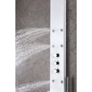 Anzzi Six Directional Acu-stream Body Jets, Three Shower Control Knobs and Euro-grip Free Range Hand Sprayer in White Deco-glass Body SP-AZ8088 - Vital Hydrotherapy