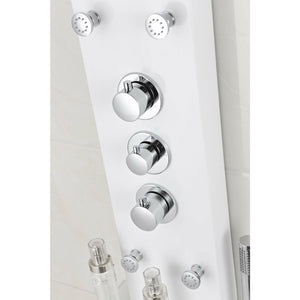 Anzzi Directional Acu-stream Body Jets, Three Shower Control Knobs and Euro-grip Free Range Hand Sprayer in White Deco-glass Body SP-AZ8088 - Vital Hydrotherapy