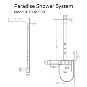 PULSE ShowerSpas Brushed Stainless Steel Shower System - Paradise Shower System 7002-SSB Specification Drawing - Vital Hydrotherapy